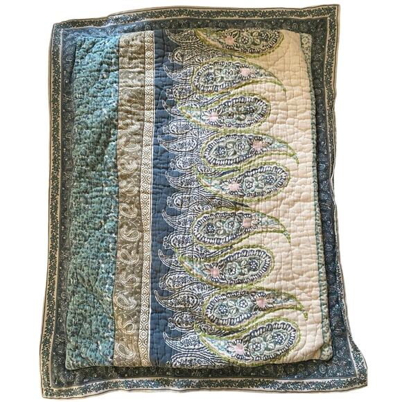 Soft Surroundings Blue White paisley pillow shams set zip close cotton linen - Picture 2 of 10